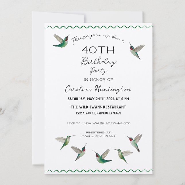 Hummingbirds Birthday Invitation Einladung (Vorderseite)