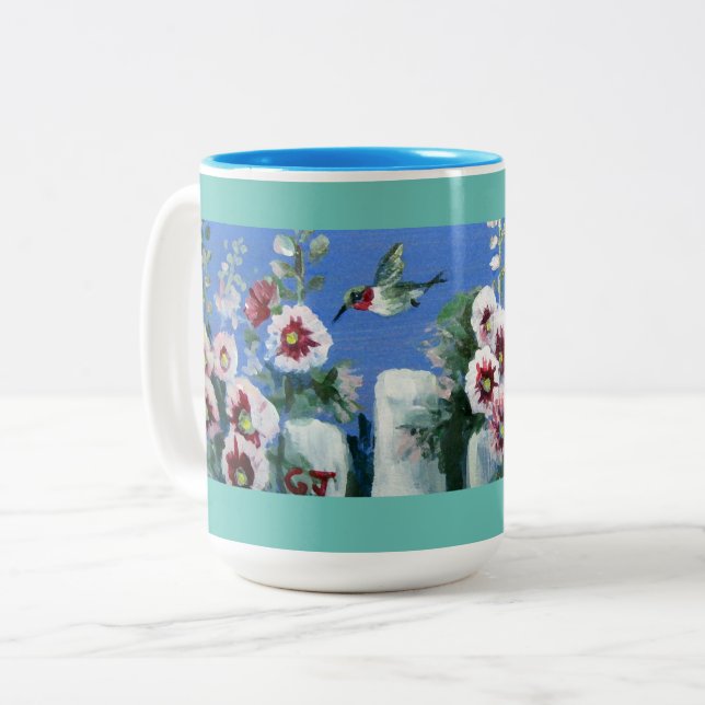HUMMINGBIRDS-BLUME ZEIGEN ZWEI-TONKAFFEE-TASSE ZWEIFARBIGE TASSE (Vorderseite Links)