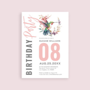 Hummingbirds Floral Wreath Birthday Party Einladung
