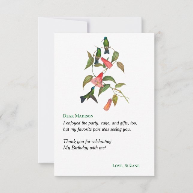 Hummingbirds Floral Wreath Bithday Party Dankeskarte (Vorderseite)