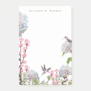 Hummingbirds & Hydrangeas Nature Lover Mit Monogra Post-it Klebezettel