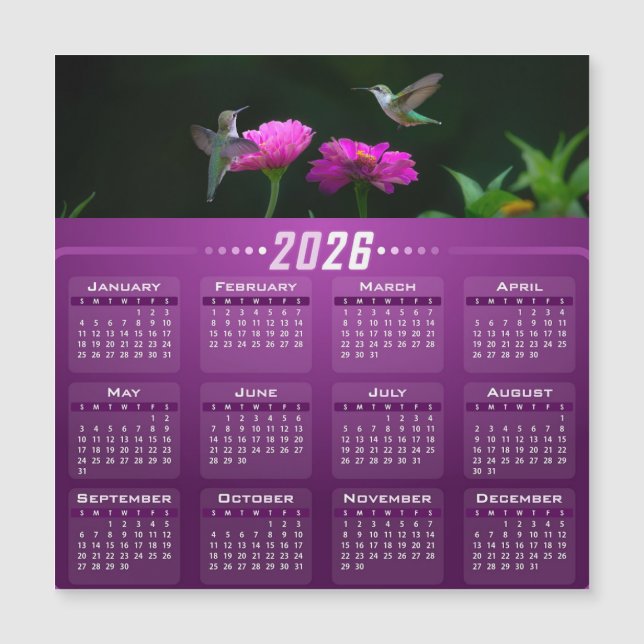 Hummingbirds In Garden Magnetic Calendar Card Magnetkarte (Vorderseite)