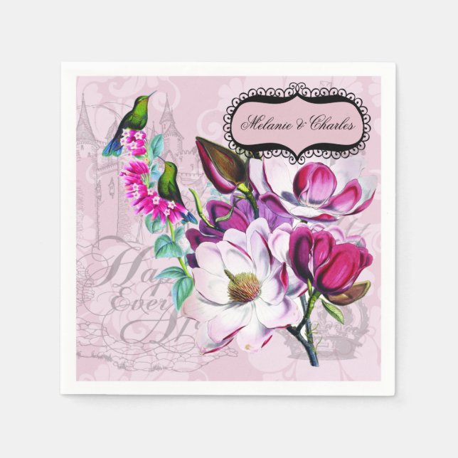 Hummingbirds Magnolias Hochzeitspapier Napkins Serviette (Vorderseite)