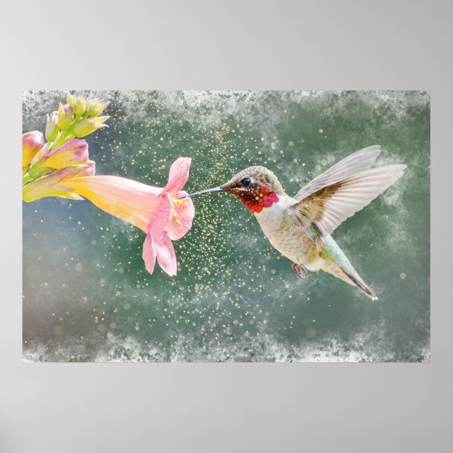 Hummingbird's Nectar Glow Watercolor Poster (Vorne)