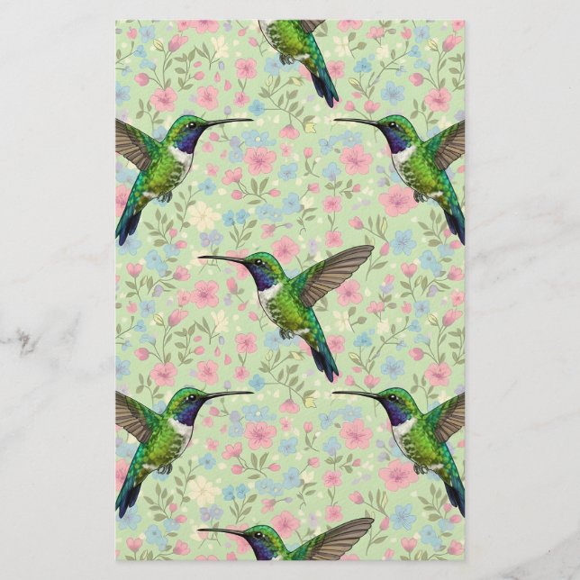 Hummingbirds on a floral background briefpapier (Vorderseite)