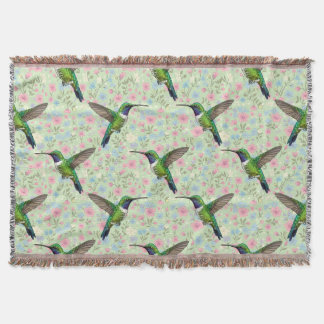 Hummingbirds on a Floral background throw Decke