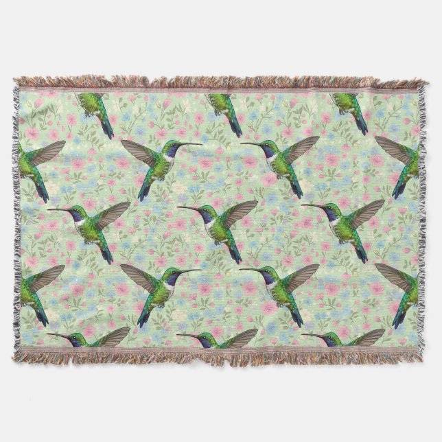 Hummingbirds on a Floral background throw Decke (Vorderseite)