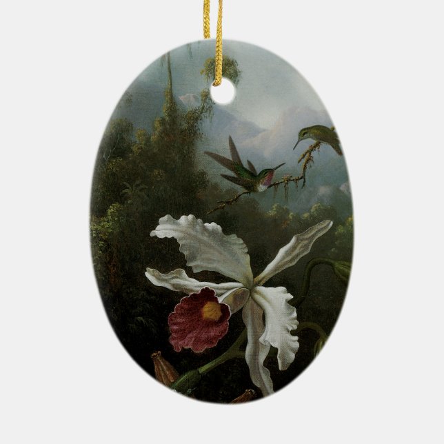 Hummingbirds und White Orchid von Martin J. Heade Keramik Ornament (Hinten)