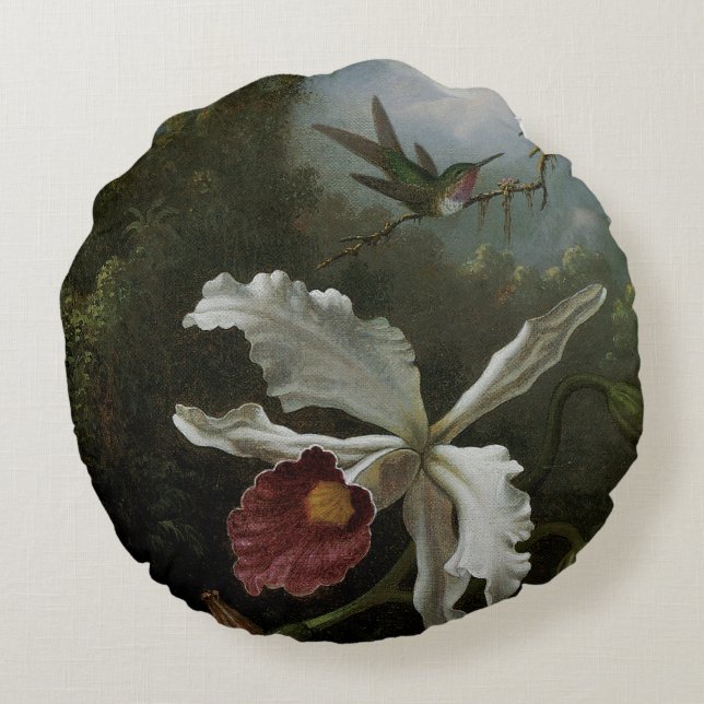 Hummingbirds und White Orchid von Martin J. Heade Rundes Kissen (Rückseite)