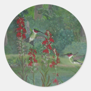 Hummingvögel am Teichtaufkleber Runder Aufkleber