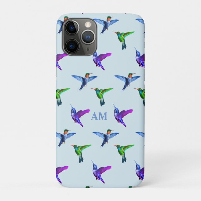 Hummingvögel auf Light Turquoise Blue & Monogram Case-Mate iPhone Hülle (Rückseite)
