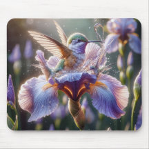 Hummingvogel baden in einem Iris-Blossom