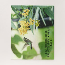 Hummingvogel bei Blume mit Vers von Psalm 37:4 Puzzle