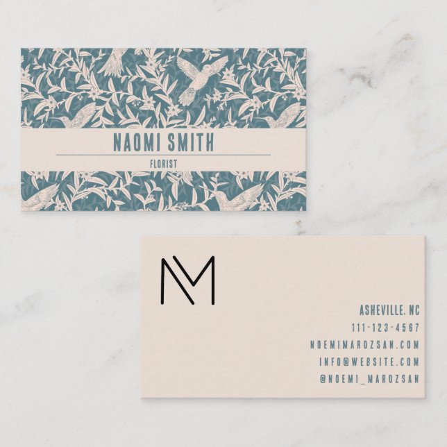 Hummingvögel blättern im Vintagen Stil Visitenkart Visitenkarte (Vorne/Hinten)
