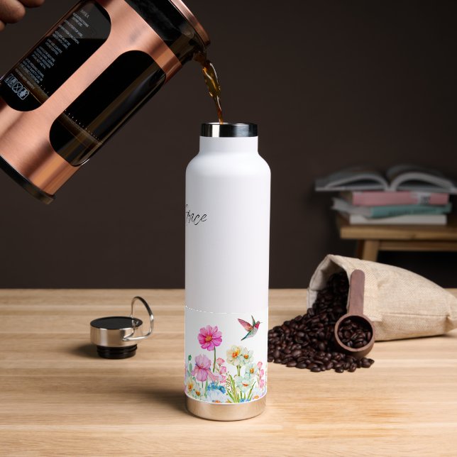 Hummingvogel & Blüten Edelstahl Trinkflasche (Kaffee)