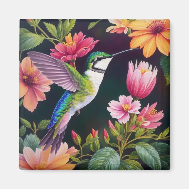 Hummingvogel farbenfrohe Blumenbilder Magnet (Vorne)