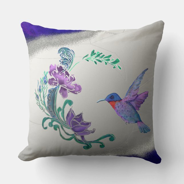 Hummingvogel mit Blume mit geode-Hintergrund Kissen (Vorderseite)
