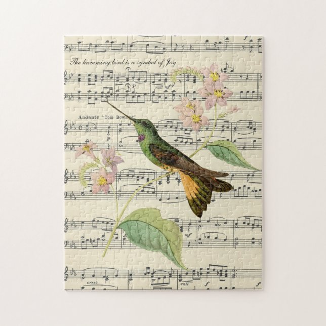 Hummingvogel mit Vintager Notenfreude Puzzle (Vertikal)