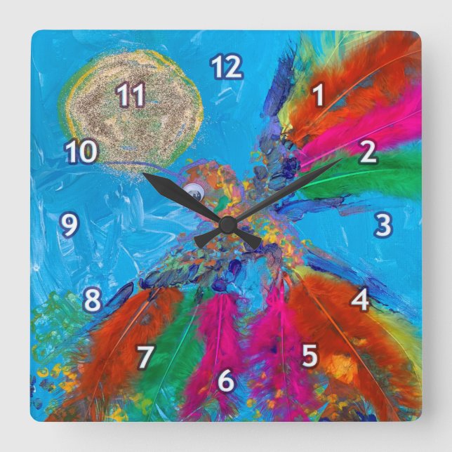 Hummingvogel Quadratische Wanduhr (Vorderseite)