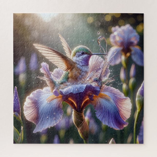 Hummingvogel stürzt in eine Iris Puzzle (Vertikal)
