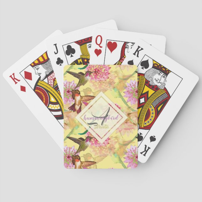 Hummingvögel und Astrantia Monogramm Aquarell Spielkarten (Rückseite)