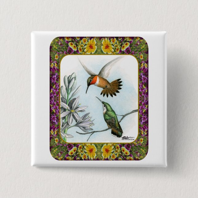 Hummingvögel und Blume #2 Button (Vorderseite)