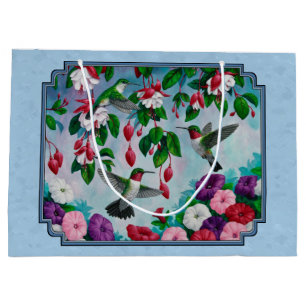 Hummingvögel und Blume Blau Große Geschenktüte