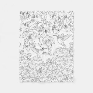 Hummingvögel und Blume Farbseiten für Erwachsene Fleecedecke