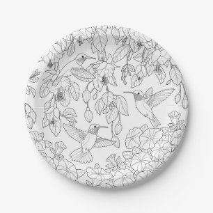 Hummingvögel und Blume Farbseiten für Erwachsene Pappteller