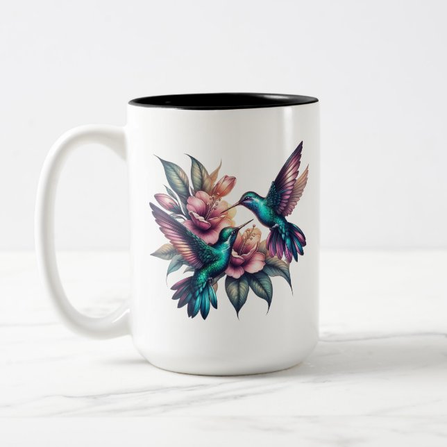 Hummingvogel und Blume Groß Zweifarbige Tasse (Links)