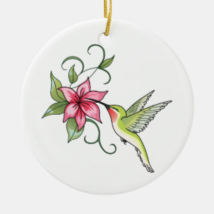 Hummingvogel und Blume Keramik Ornament