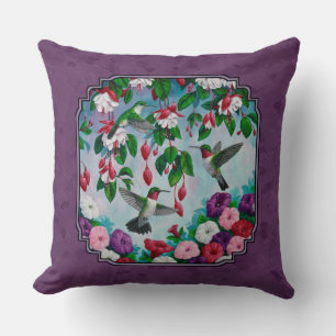 Hummingvögel und Blume Lila Kissen