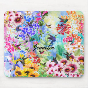 Hummingvögel und Blume Monogramm Mousepad