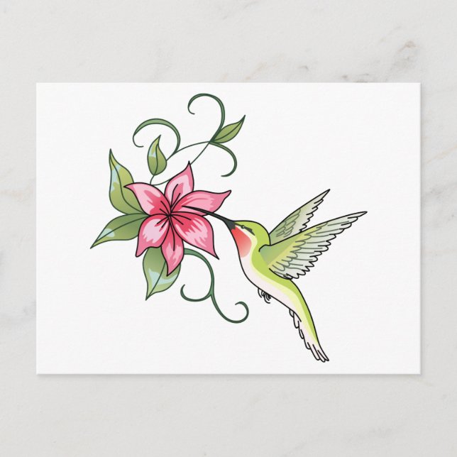 Hummingvogel und Blume Postkarte (Vorderseite)