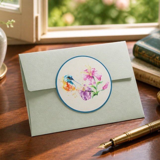 Hummingvogel und Blumen Runder Aufkleber (Von Creator hochgeladen)