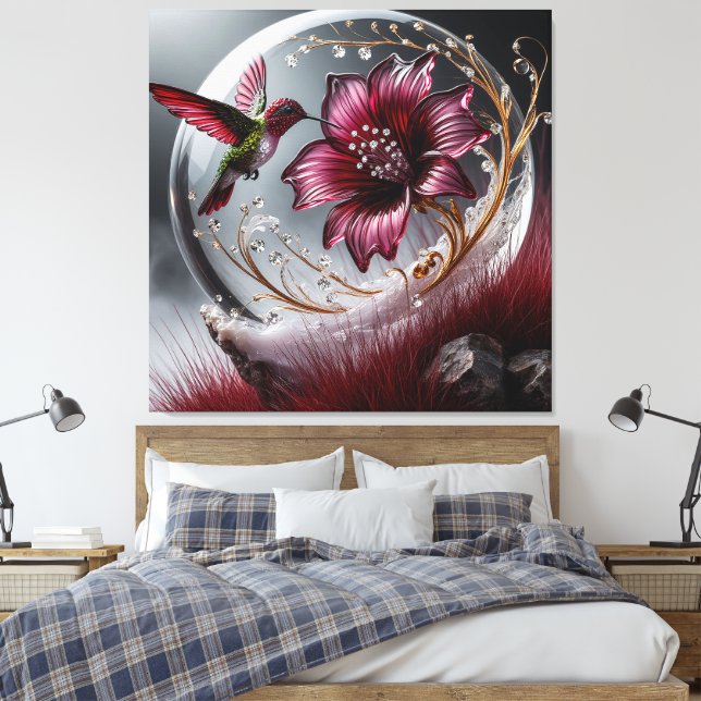 Hummingvogel und Blumendetails mit Gem Accent Leinwanddruck (Insitu (Schlafzimmer))