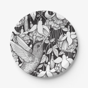 Hummingvogel und Fuchsie Pappteller
