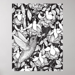 Hummingvogel und Fuchsie Poster