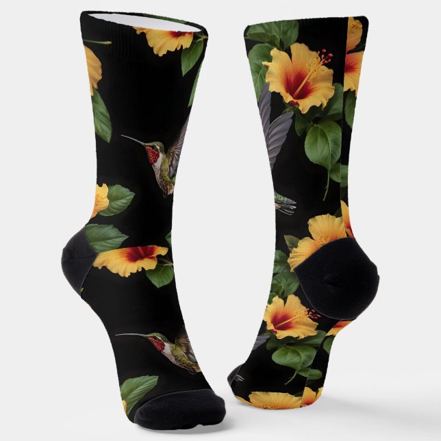 Hummingvogel und gelber Hibiskus, Socken (Gewinkelt)