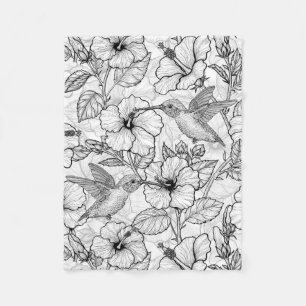 Hummingvögel und Hibiskus Blume b&w Fleecedecke