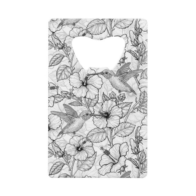 Hummingvögel und Hibiskus Blume b&w Geldbeutel Flaschenöffner (Vorderseite)