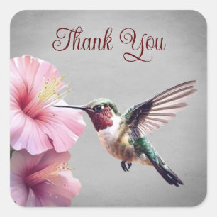 Hummingvogel und Hibiskus Gray Wedding Danke Quadratischer Aufkleber