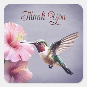 Hummingvogel und Hibiskus   Lila Dank Quadratischer Aufkleber