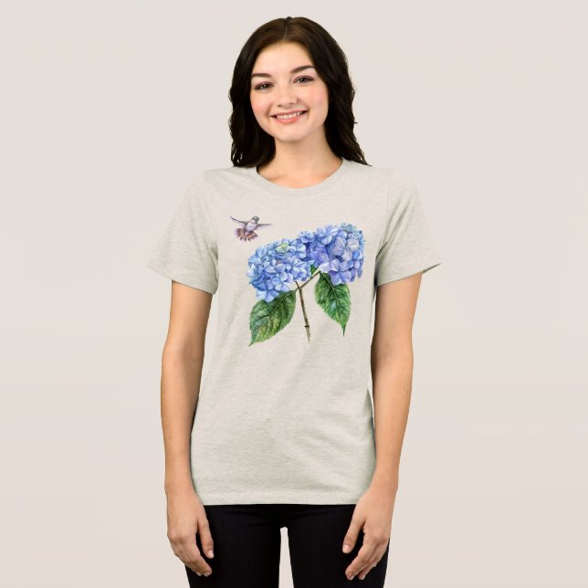 Hummingvogel und Hydrangea Tri-Blend Shirt (Vorderseite voll)
