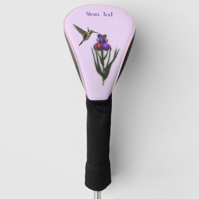 Hummingvogel und Iris-Blume Personalisiert   Golf Headcover (Vorderseite)