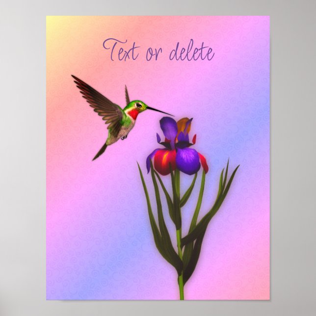 Hummingvogel und Iris-Blume Personalisiert Poster (Vorne)
