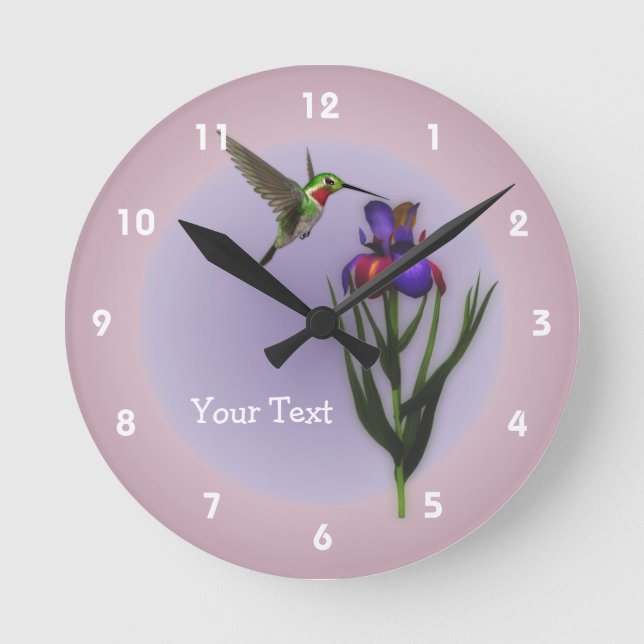 Hummingvogel und Iris-Blume Runde Wanduhr (Vorderseite)
