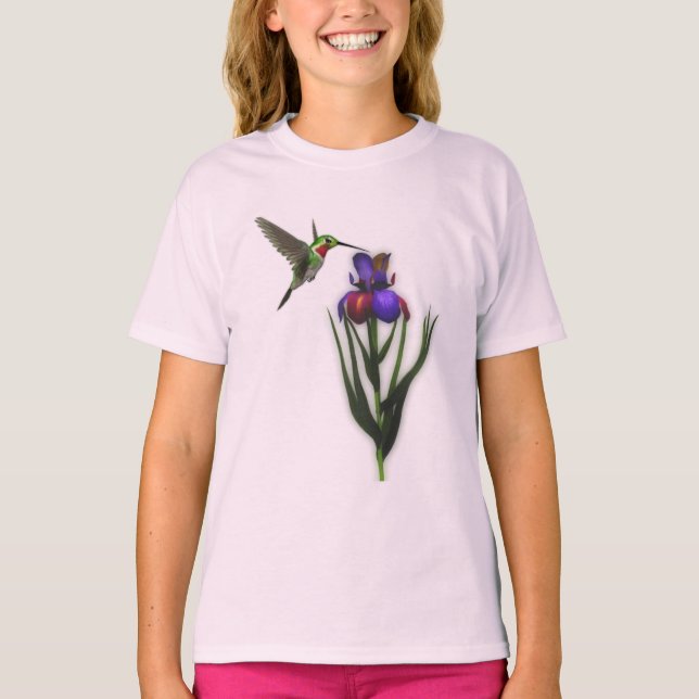 Hummingvogel und Iris-Blume T-Shirt (Vorderseite)