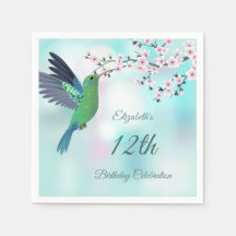 Hummingvogel und Kirschblossom | Geburtstag Napkin