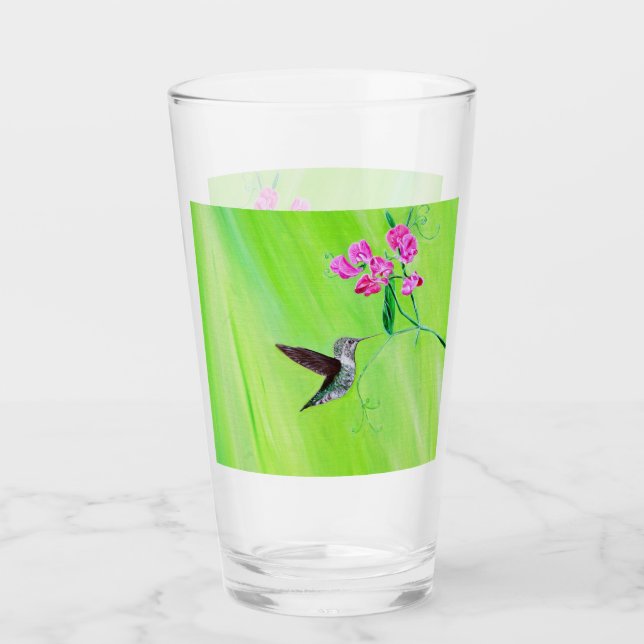 Hummingvogel und Platterbsen Malerei Glas (Vorderseite)